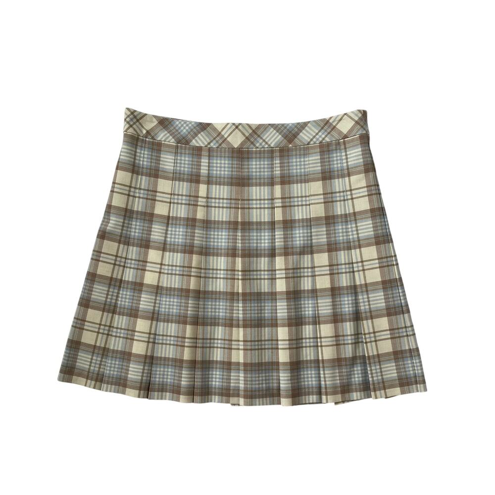 Aritzia Sunday Best Plaid Pleated Mini Skirt - Blue Brown Cream - Size 10